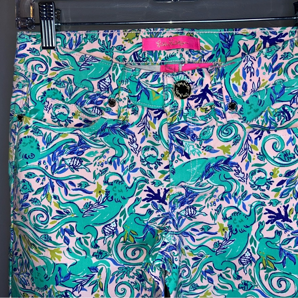 NWT Lilly Pulitzer South Ocean Skinny Crop Pants in Monkey Sea Melon Fig Size 0 - Picture 5 of 7